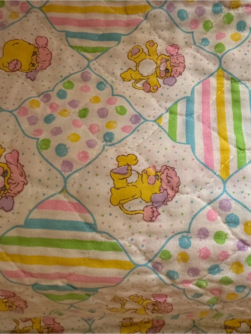 Vintage POPPLES baby quilt pastel rainbow